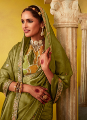 Nakshatra Lime Green Glass Tissue Saree