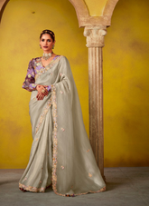 Nakshatra Silver Grey Glass Tissue Saree
