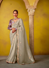 Nakshatra Silver Grey Glass Tissue Saree