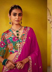 Nakshatra Magenta Glass Tissue Saree