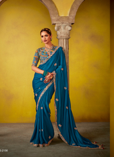 Nakshatra Turquoise Glass Tissue Saree