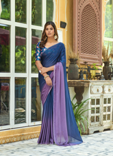 Nakshatra Ombre Teal Blue Chiffon Saree