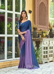 Nakshatra Ombre Teal Blue Chiffon Saree