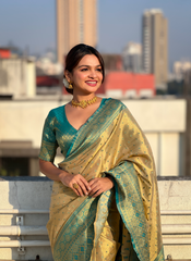 Nakshatra Pista Weaved Tissue Silk Saree