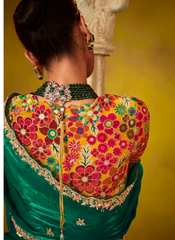 Nakshatra Rama Green Glass Tissue Saree