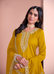 Nakshatra Yellow Dola Silk Palazzo Suit