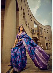 Royal Blue Satin silk saree