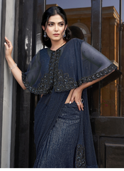 Nakshtra Navy Blue Party Wear Designer Saree
