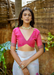 Nakshatra Off White with Pink Blouse Cotton Saree