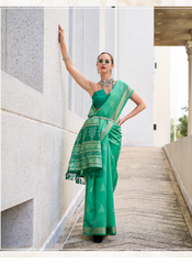Nakshatra Rama Green Ikkat Weaving Saree