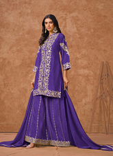 Nakshatra Purple Embroidered Palazzo Suit