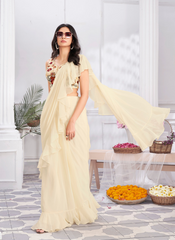 Nakshatra ready to wear Cream Satin sari