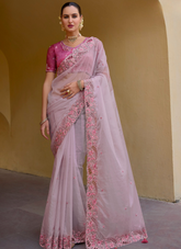 Lovely lavender Tissue Organza saree