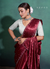 Nakshatra Diamond studded Mast Maroon saree.