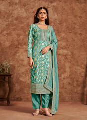 Nakshatra Sea Green Dola Silk Salwar Kameez