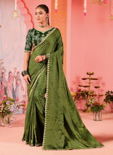 Nakshatra Olive Green Silk Jaquard Saree
