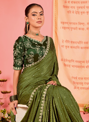 Nakshatra Olive Green Silk Jaquard Saree