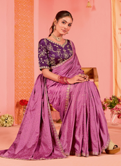 Nakshatra Pink Silk Jaquard Saree