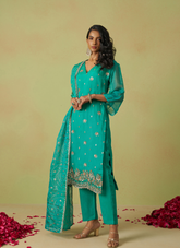 Nakshatra Sea Green Shimmer Organza Party Wear Suit