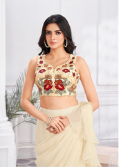 Nakshatra ready to wear Cream Satin sari