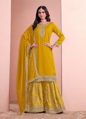 Nakshatra Yellow Dola Silk Palazzo Suit