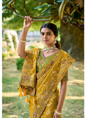 Nakshatra Mustard Stone work saree