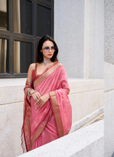 Nakshatra Pink Ikkat Weaving Saree