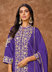 Nakshatra Purple Embroidered Palazzo Suit