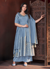 Nakshatra Sky Blue Foil Printed Readymade Palazzo Suit