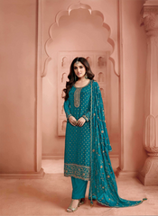 Nakshatra Blue Dola Jaquard Embroidered suit
