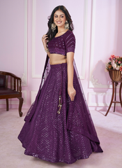 Nakshatra Purple Party Wear Sequence Lehenga