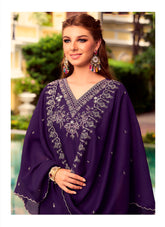 Nakshatra Purple Embroidered Shimmer Silk Readymade Suit