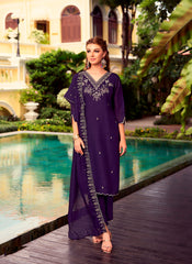 Nakshatra Purple Embroidered Shimmer Silk Readymade Suit