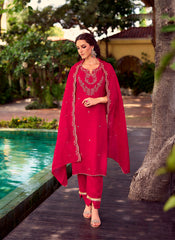 Nakshatra Pink Embroidered Shimmer Silk Readymade Suit