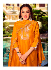 Nakshatra Yellow Embroidered Shimmer Silk Readymade Suit