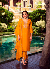 Nakshatra Yellow Embroidered Shimmer Silk Readymade Suit