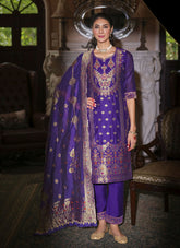 Nakshatra Blue Jaquard Banarasi Silk Readymade Suit