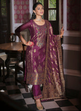 Nakshatra Wine Jaquard Banarasi Silk Readymade Suit