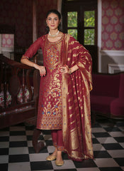 Nakshatra Maroon Jaquard Banarasi Silk Readymade Suit