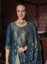 Nakshatra Teal Jaquard Banarasi Silk Readymade Suit