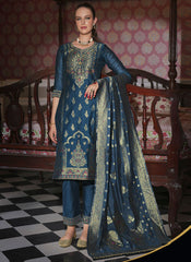 Nakshatra Teal Jaquard Banarasi Silk Readymade Suit