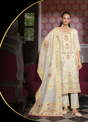 Nakshatra Cream Jaquard Banarasi Silk Readymade Suit