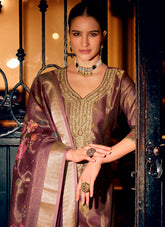 Nakshatra Purple Shimmer Silk Pant Readymade Suit