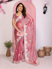 Nakshatra Pink Printed Bollywood Style Saree