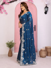 Nakshatra Blue Printed Bollywood Style Saree