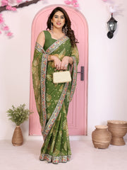 Nakshatra Bollywood Inspired Green Bandhini Saree