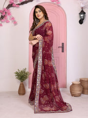 Nakshatra Bollywood Inspired Wine Bandhini Saree