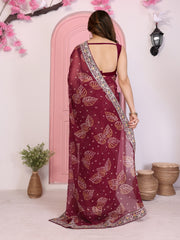Nakshatra Bollywood Inspired Wine Bandhini Saree