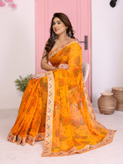Nakshatra Bollywood Inspired Orange Bandhini Saree