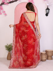 Nakshatra Bollywood Inspired Maroon Bandhini Saree